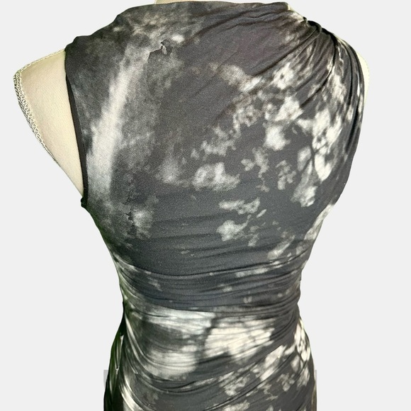 Helmut Lang ‘To Dye For’ Black / Gray Tie Dye Asymmetric Neckline Bodycon Dress - Picture 7 of 14